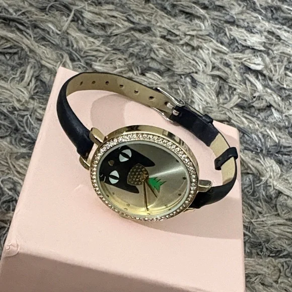 Jessica Carlyle Cute Black Cat Watch with Crystals Allaround Gold Hardware New - Picture 5 of 6